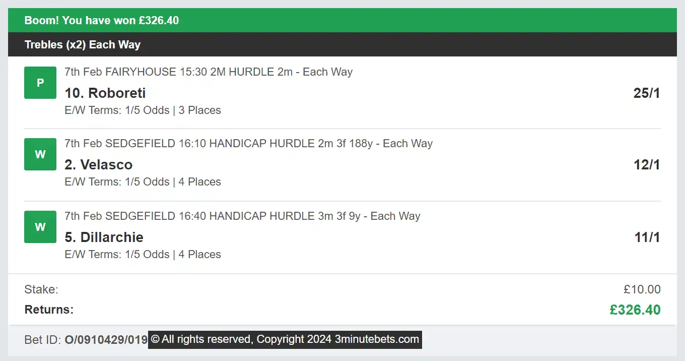3 Minute Bets - Winner Multi - 2024-02-07
