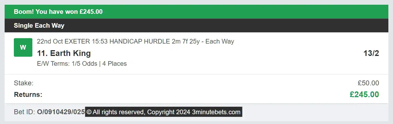 3 Minute Bets - Winner 1 - 2024-10-22