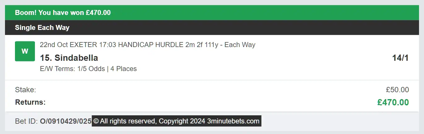 3 Minute Bets - Winner 2 - 2024-10-22