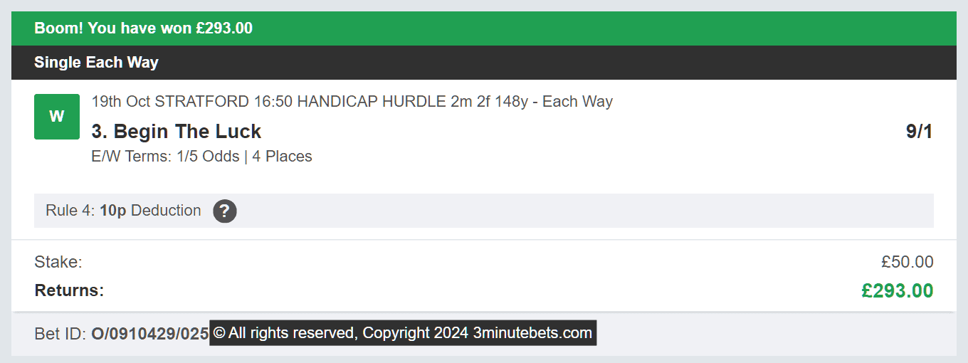 3 Minute Bets - Winner 3 - 2024-10-19